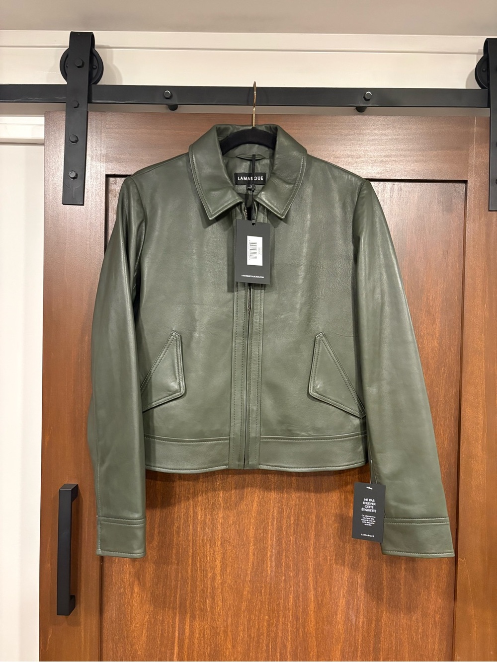NWT LAMARQUE Tess Leather Jacket Small Dark Olive